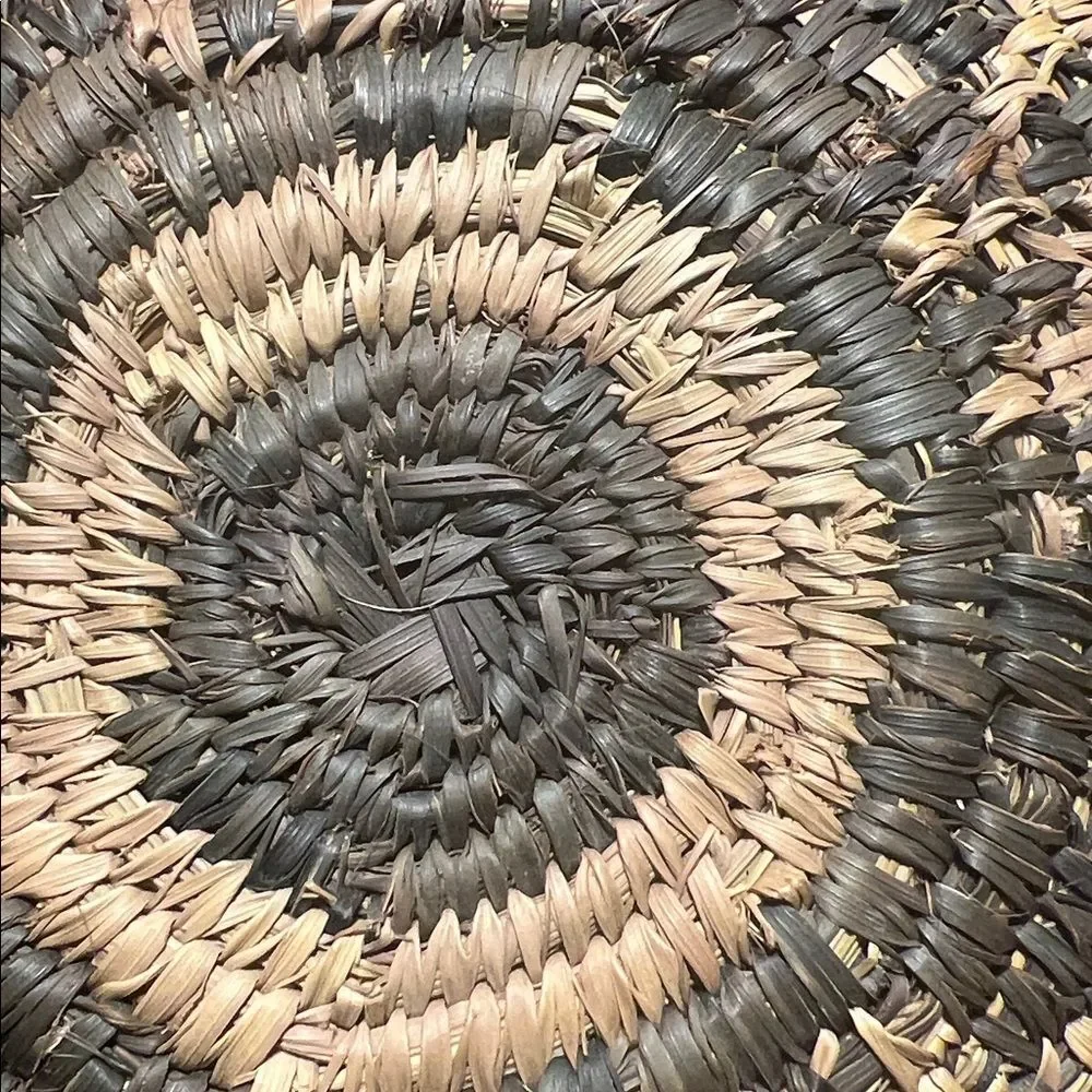 Vintage Hand-Coiled Native American Basket Tray, Southwestern Geometric Design,